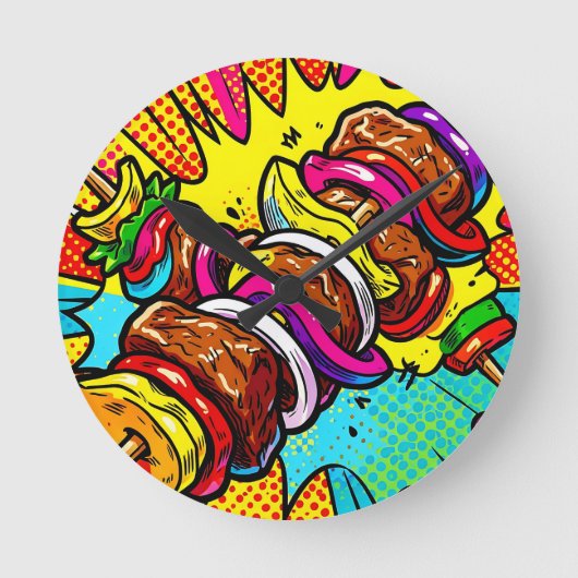 Pop Art Kebabexplosie Ronde Klok (Voorkant)