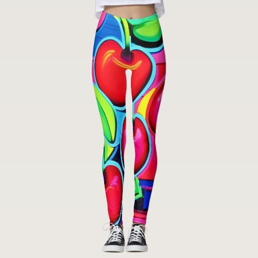 Pop Art Kersenexplosie Leggings (Voorkant)