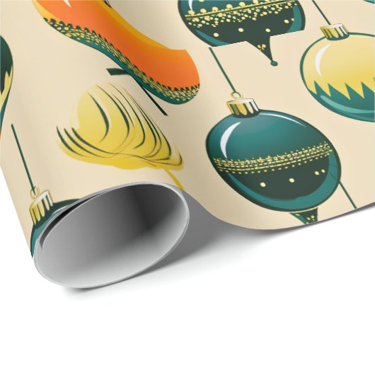 Pop Art Kerst Baubles inpakpapier (Rol Hoek)