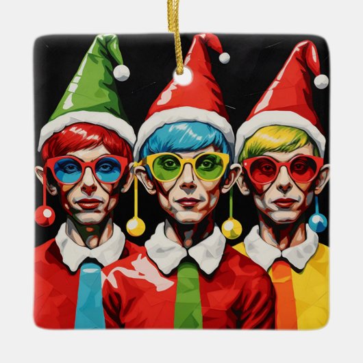 Pop Art Kerst Elfen Keramisch Ornament (Voorkant)