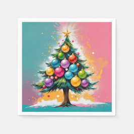 Pop Art Kerst Overmaatse Kleurrijke Ornamenten Servet