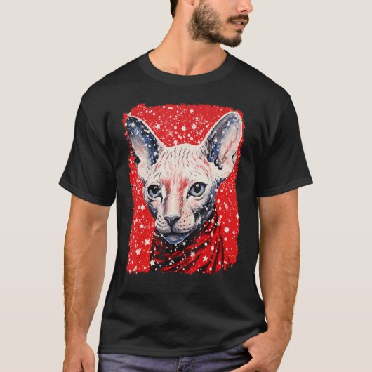 Pop Art Kerst Rode Sphynx Haarloze Kat T-shirt (Voorkant)