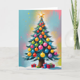 Pop Art Kerstboom Cyaan Roze Sinaasappel Geel Feestdagen Kaart