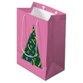 Pop Art Kerstboom met Appels & Bananen Roze  Medium Cadeauzakje (Voorkant Gekanteld)