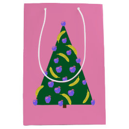 Pop Art Kerstboom met Appels & Bananen Roze  Medium Cadeauzakje
