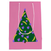 Pop Art Kerstboom met Appels & Bananen Roze  Medium Cadeauzakje (Achterkant)