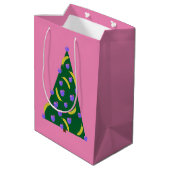 Pop Art Kerstboom met Appels & Bananen Roze  Medium Cadeauzakje (Achterkant Gekanteld)