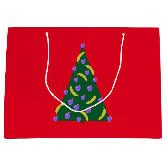 Pop Art kerstboom met appels en Bananas Red Groot Cadeauzakje (Voorkant)