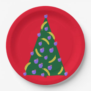 Pop Art kerstboom met appels en Bananas Red Papieren Bordje