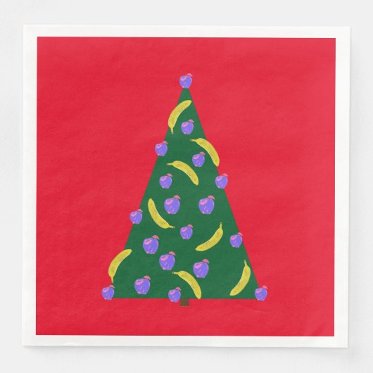 Pop Art kerstboom met appels en Bananas Red Servet (Voorkant)
