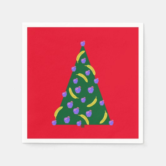 Pop Art kerstboom met appels en Bananas Red Servet (Voorkant)