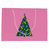 Pop Art kerstboom met appels en Bananas Roze Groot Cadeauzakje (Achterkant)