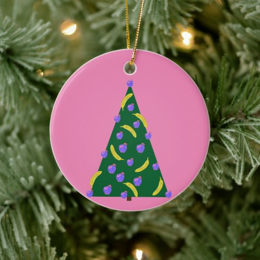 Pop Art kerstboom met appels en Bananas Roze Keramisch Ornament (Boom)