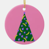 Pop Art kerstboom met appels en Bananas Roze Keramisch Ornament (Voorkant)