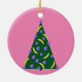 Pop Art kerstboom met appels en Bananas Roze Keramisch Ornament (Achterkant)