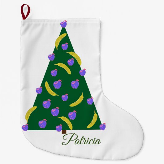 Pop Art kerstboom met appels en bananen Grote Kerstsok (Voorkant)