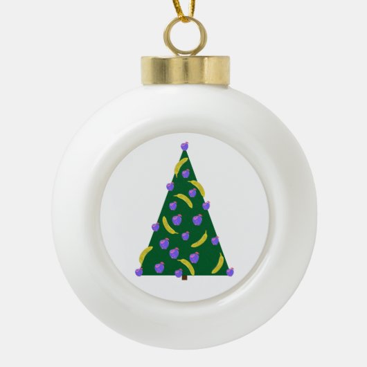 Pop Art kerstboom met appels en bananen Keramische Bal Ornament (Voorkant)