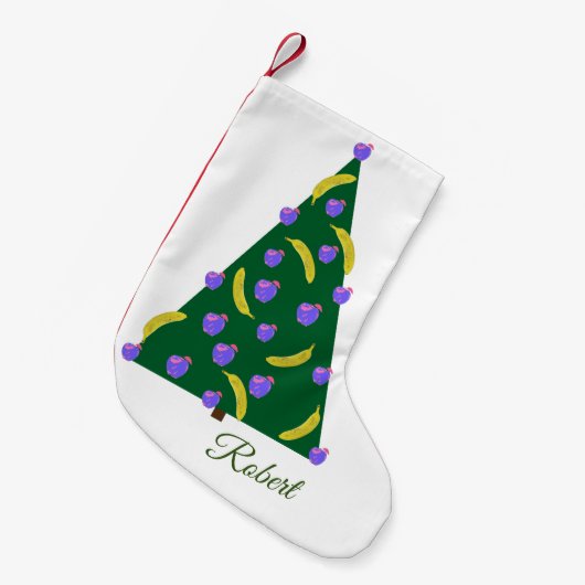 Pop Art kerstboom met appels en bananen Kleine Kerstsok (Voorkant (Hangend))