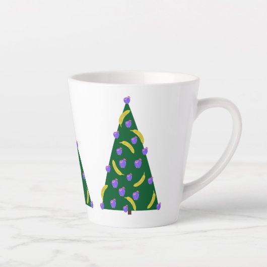 Pop Art kerstboom met appels en bananen Latte Mok (Rechts)