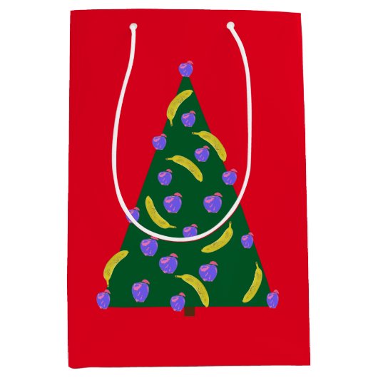 Pop Art kerstboom met appels en bananen Medium Cadeauzakje (Voorkant)