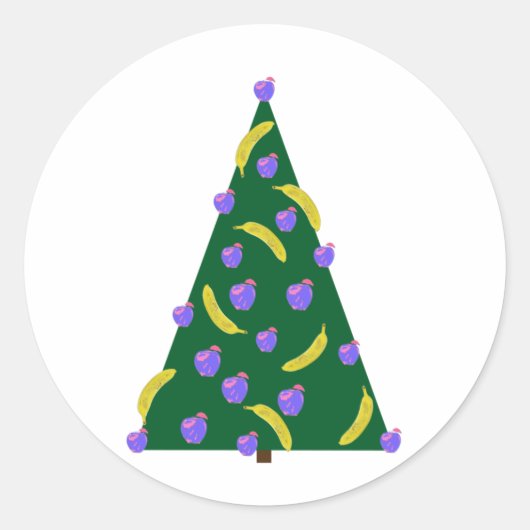 Pop Art kerstboom met appels en bananen Ronde Sticker (Voorkant)