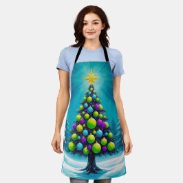 Pop Art Kerstmis met Neon Groen Blauw Paars Schort