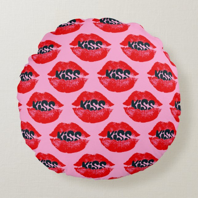 Pop Art Kiss Lips Herhaal Rond Kussen (Voorkant)