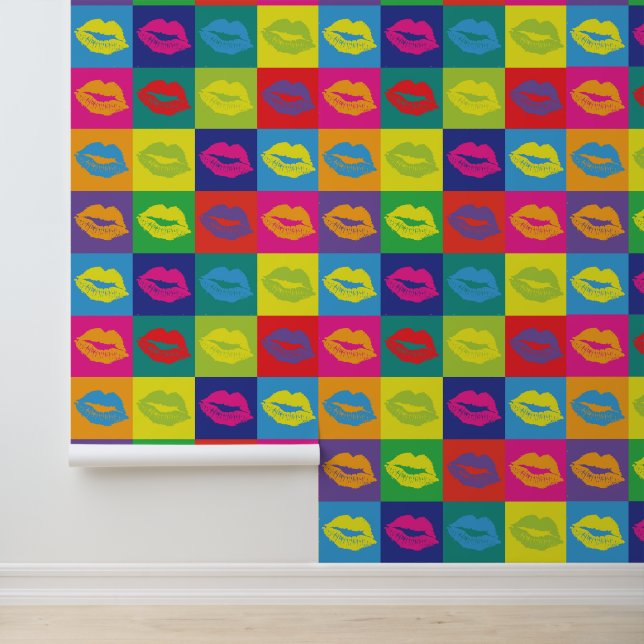 Pop Art Kiss Lips Kleurrijke Retro Patroon Behang (Applicatie)