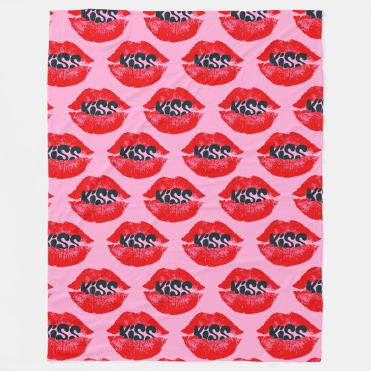 Pop Art Kiss Lips Repeat Fleece Deken (Voorkant)