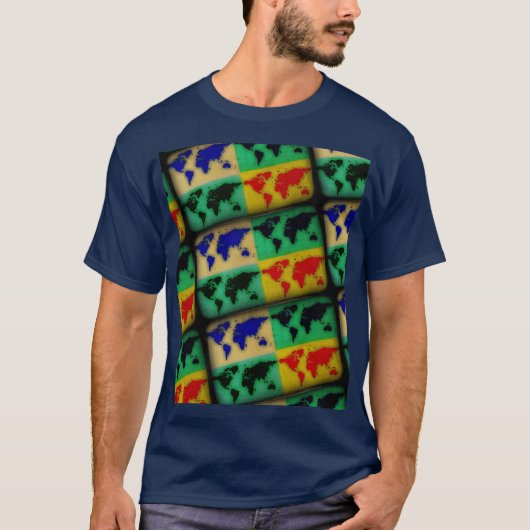 pop art kleur Wereldkaarten T-shirt (Voorkant)