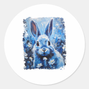 Pop Art Kleurrijke Bunny Konijn Blauw Ronde Sticker