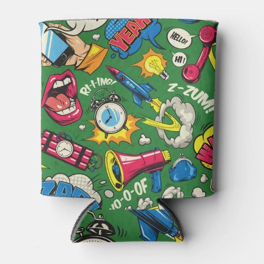 Pop Art: Kleurrijke Comic Naadloos Blikjeskoeler (Voorkant)