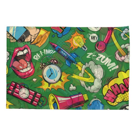 Pop Art: Kleurrijke Comic Naadloos Kussensloop (Achterkant)