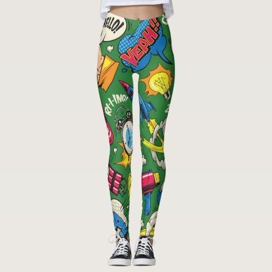 Pop Art: Kleurrijke Comic Naadloos Leggings (Voorkant)