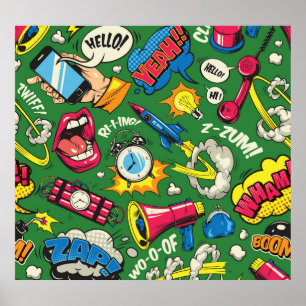 Pop Art: Kleurrijke Comic Naadloos Poster