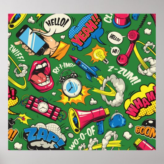 Pop Art: Kleurrijke Comic Naadloos Poster (Voorkant)