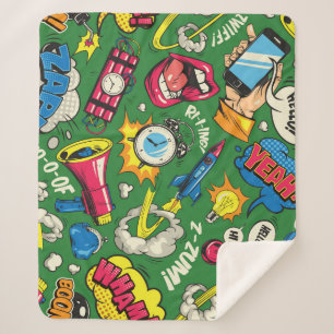 Pop Art: Kleurrijke Comic Naadloos Sherpa Deken