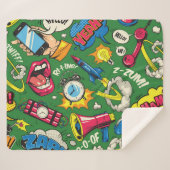 Pop Art: Kleurrijke Comic Naadloos Sherpa Deken (Voorkant (horizontaal))