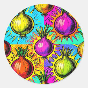 Pop Art Kleurrijke Uien Ronde Sticker