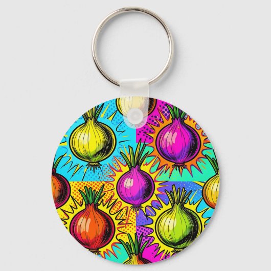 Pop Art Kleurrijke Uien Sleutelhanger (Voorkant)