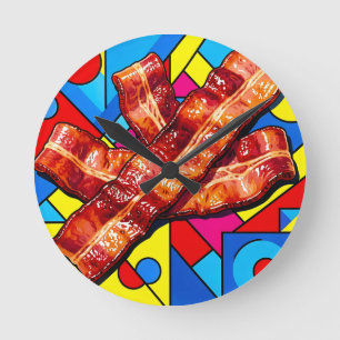 Pop Art Knapperige Bacon Ronde Klok