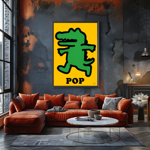 Pop Art Krokodil – Groene Silhouet op Geel Poster