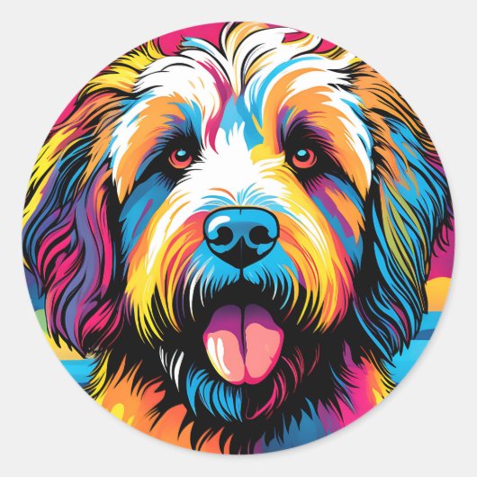 Pop Art Labradoodle Portret Ronde Sticker (Voorkant)