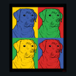 Pop Art Labrador Retriever Poster<br><div class="desc">"Pop Art Labrador Retriever"-kunst die is ontworpen met behulp van creatieve shows en een iconisch profiel van een hond in een kunststuk met vier panelen voor pop! Dit is een geweldig cadeau voor familie, vrienden, of een traktatie voor jezelf! Deze grappige afbeelding is een geweldige aanvulling op iemands stijl. bCreative...</div>