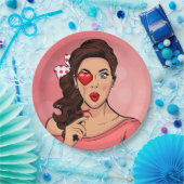 Pop Art Lady Hart Lollipop Papieren Bordje (Feest)