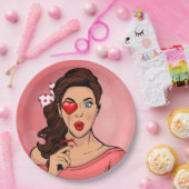 Pop Art Lady Hart Lollipop Papieren Bordje (Feest)