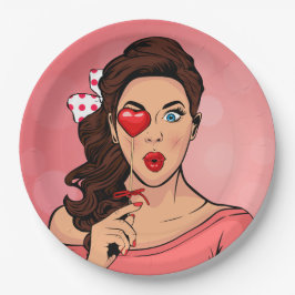 Pop Art Lady Hart Lollipop Papieren Bordje