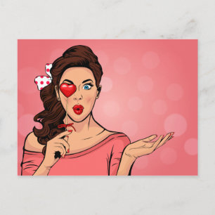 Pop Art Lady Hart Lollipop Valentijn Briefkaart