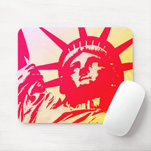Pop Art Lady Liberty New York City Rood Geel Muismat (Met muis)