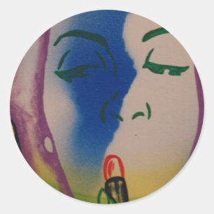 Pop Art Lady met Lipstick Ronde Sticker